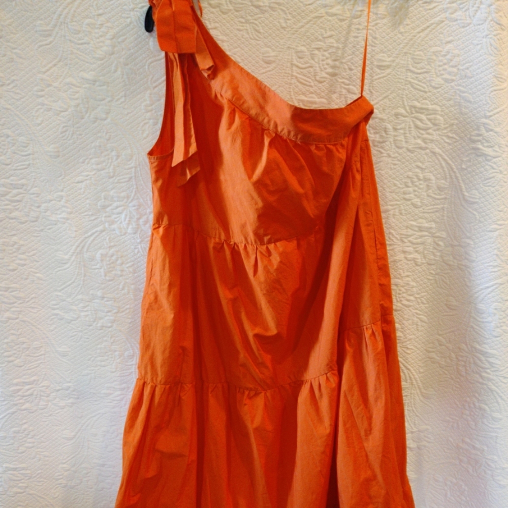 Who What Wear Orange '70s Style One Shoulder Tiered Long Summer Beach Dress
